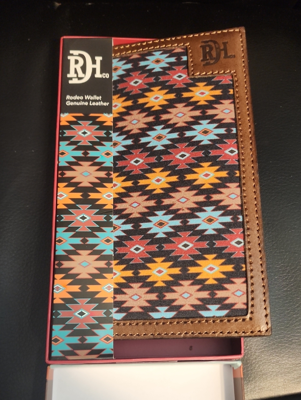Red Dirt Hat Co. Rodeo Genuine Leather Wallet - Multi Tribal Pattern